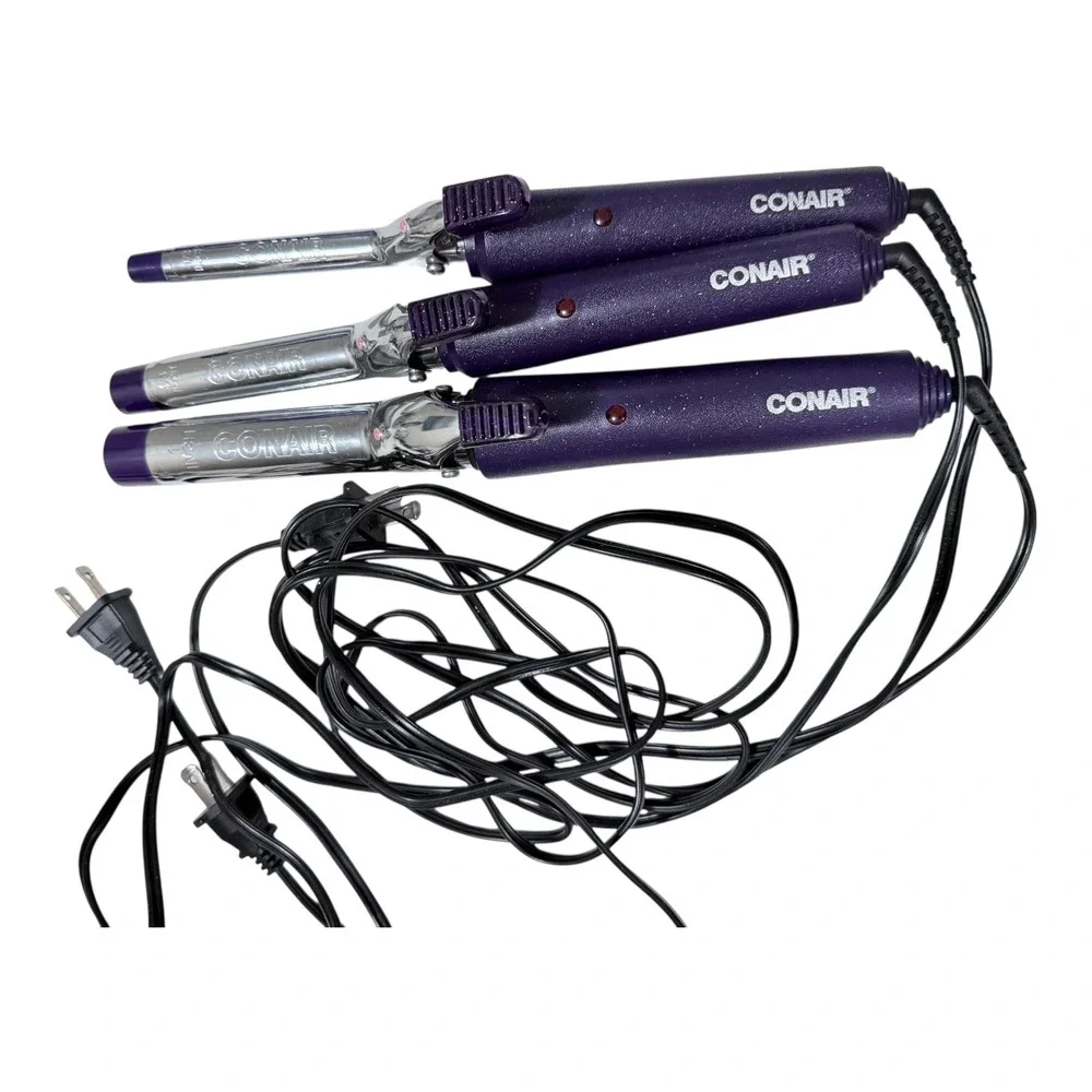 Conair Curling Iron Set 1/2 3/4 1 Inch‎ Hair Styling Purple Glitter Chrome Retro